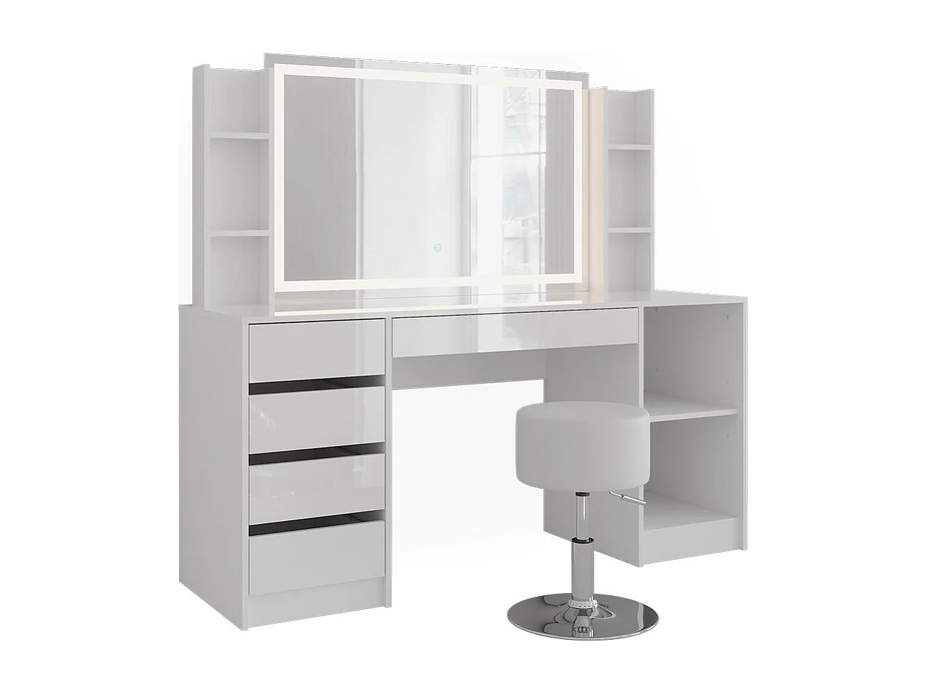 Kaptafel set met kruk wit/wit hoogglans 158.2x50.1x76 sherry