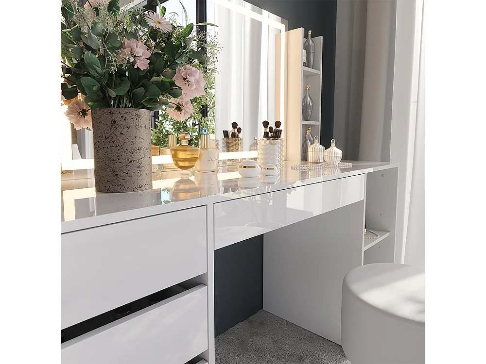 Kaptafel set met kruk wit/wit hoogglans 158.2x50.1x76 sherry