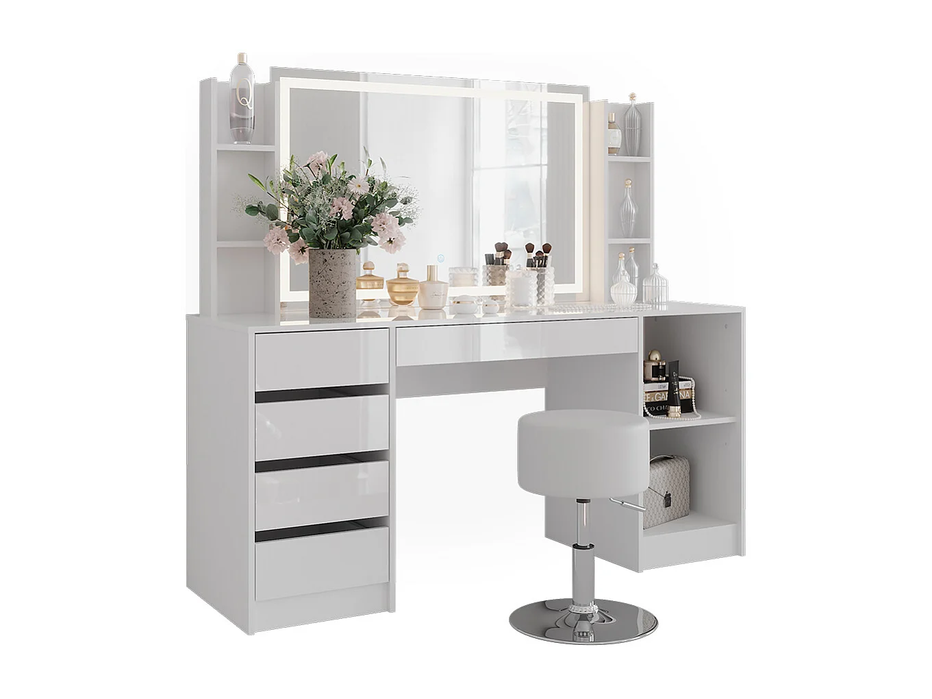 Kaptafel set met kruk wit/wit hoogglans 158.2x50.1x76 sherry