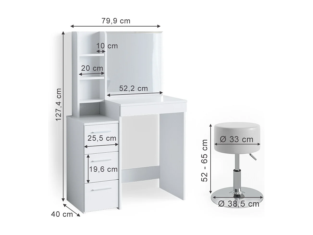 Coiffeuse blanc 80x40x127.4 meryl