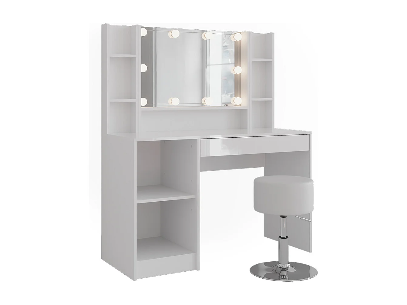 Kaptafel set met kruk wit/wit hoogglans 119.8x50.1x76 sherry