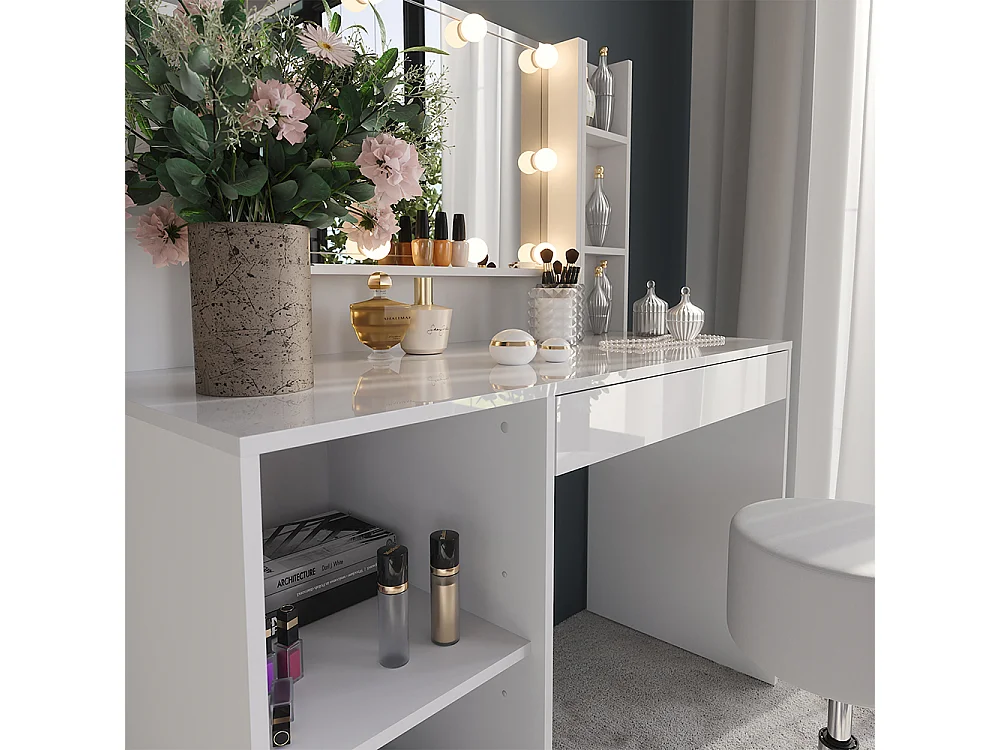 Stół do toalety biały/biały wysoki połysk 119.8x50.1x76 sherry