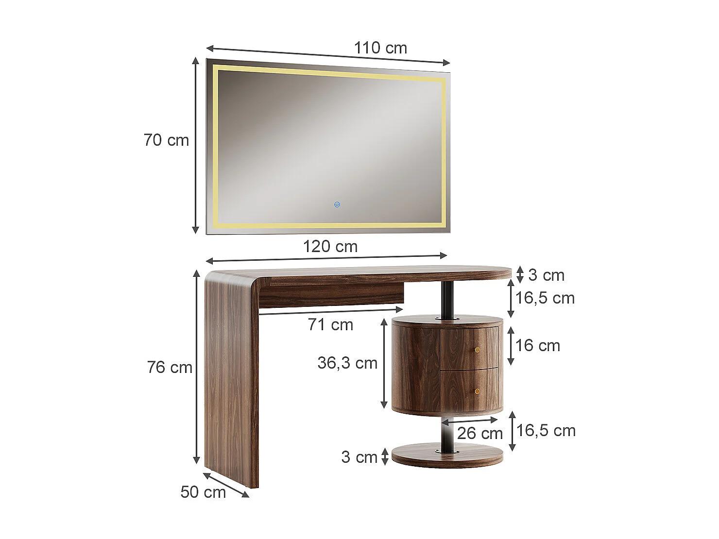 Schminktisch eiche rustikal 120x50x76 lara