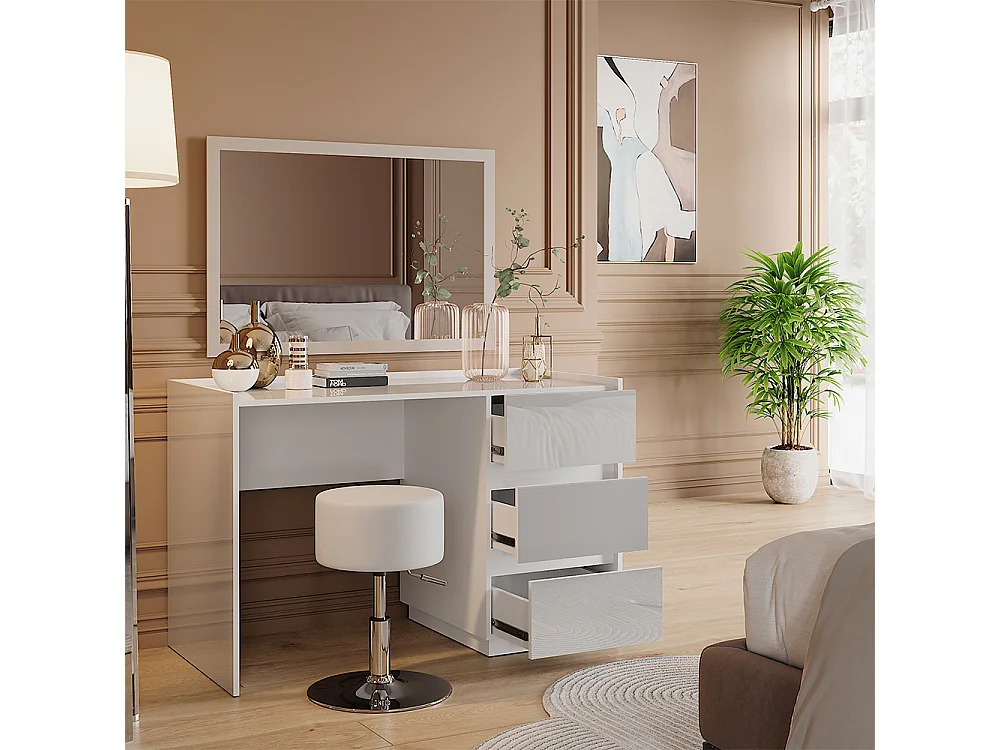 Coiffeuse blanc haute brillance 120x60x78.6 marla