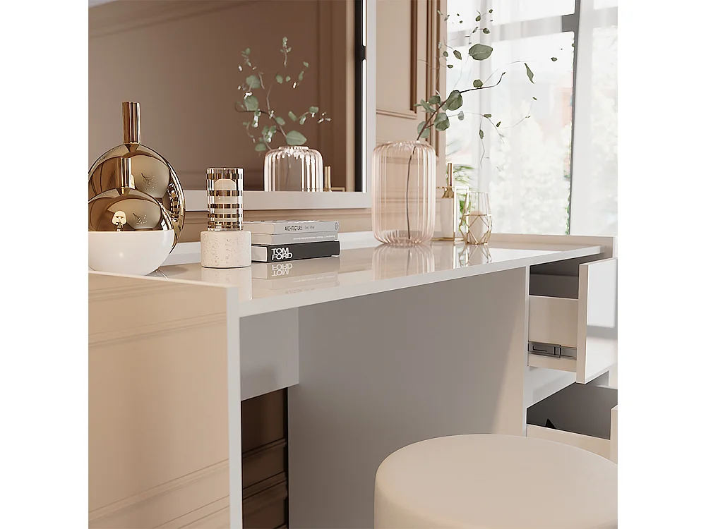 Coiffeuse blanc haute brillance 120x60x78.6 marla