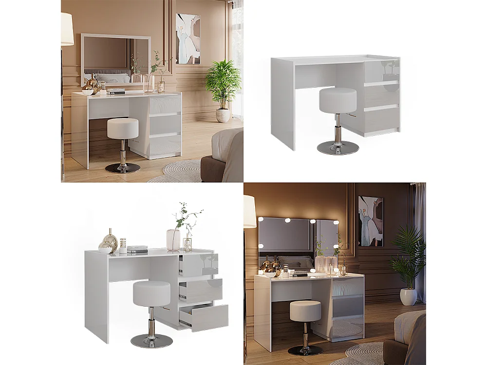 Dressing table white high gloss 120x60x78.6 marla