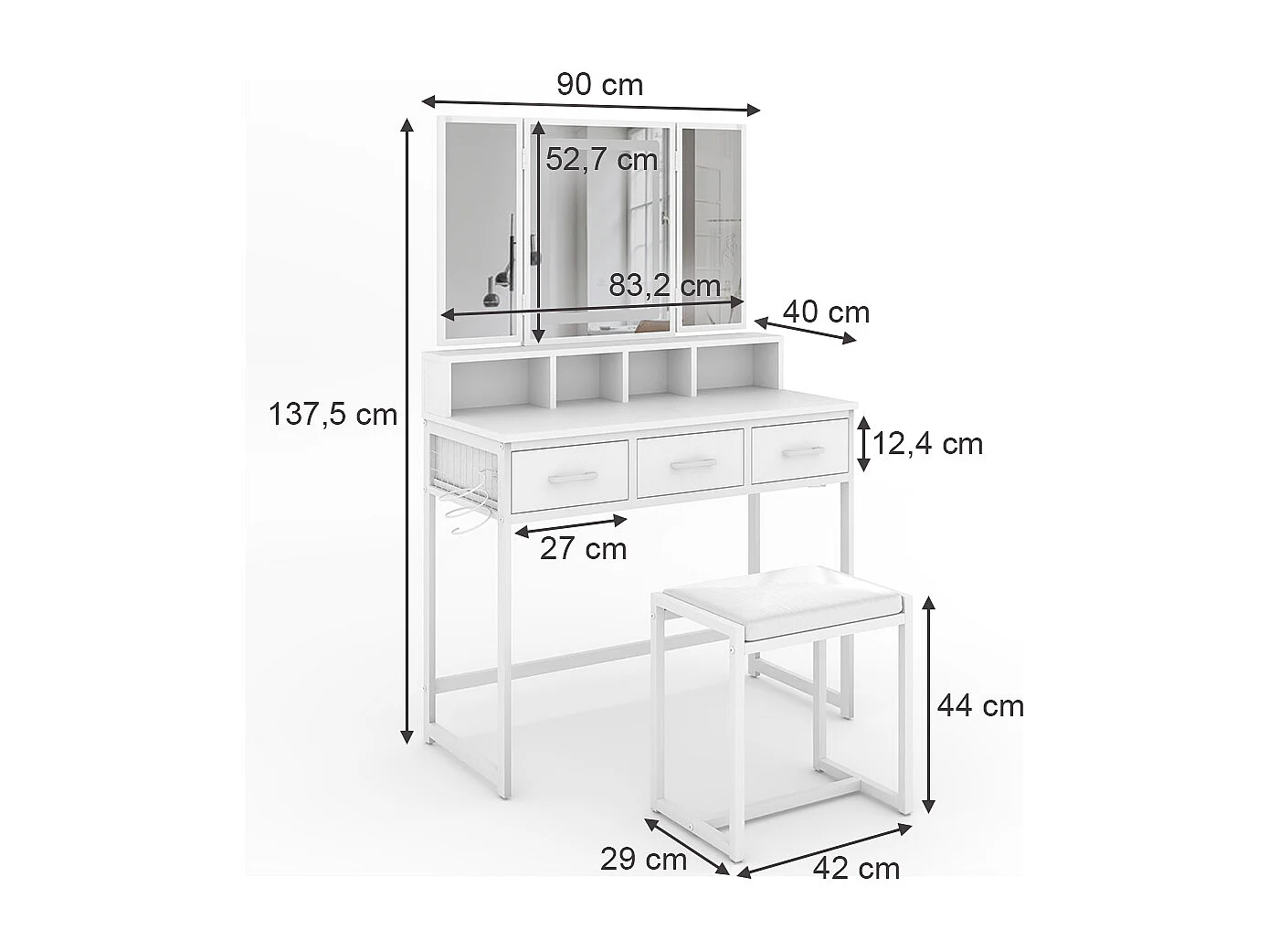 Coiffeuse blanc 90x40x137.5 mavida