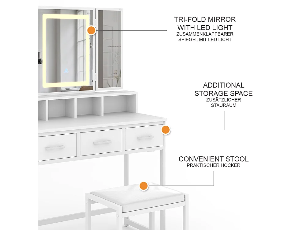 Coiffeuse blanc 90x40x137.5 mavida