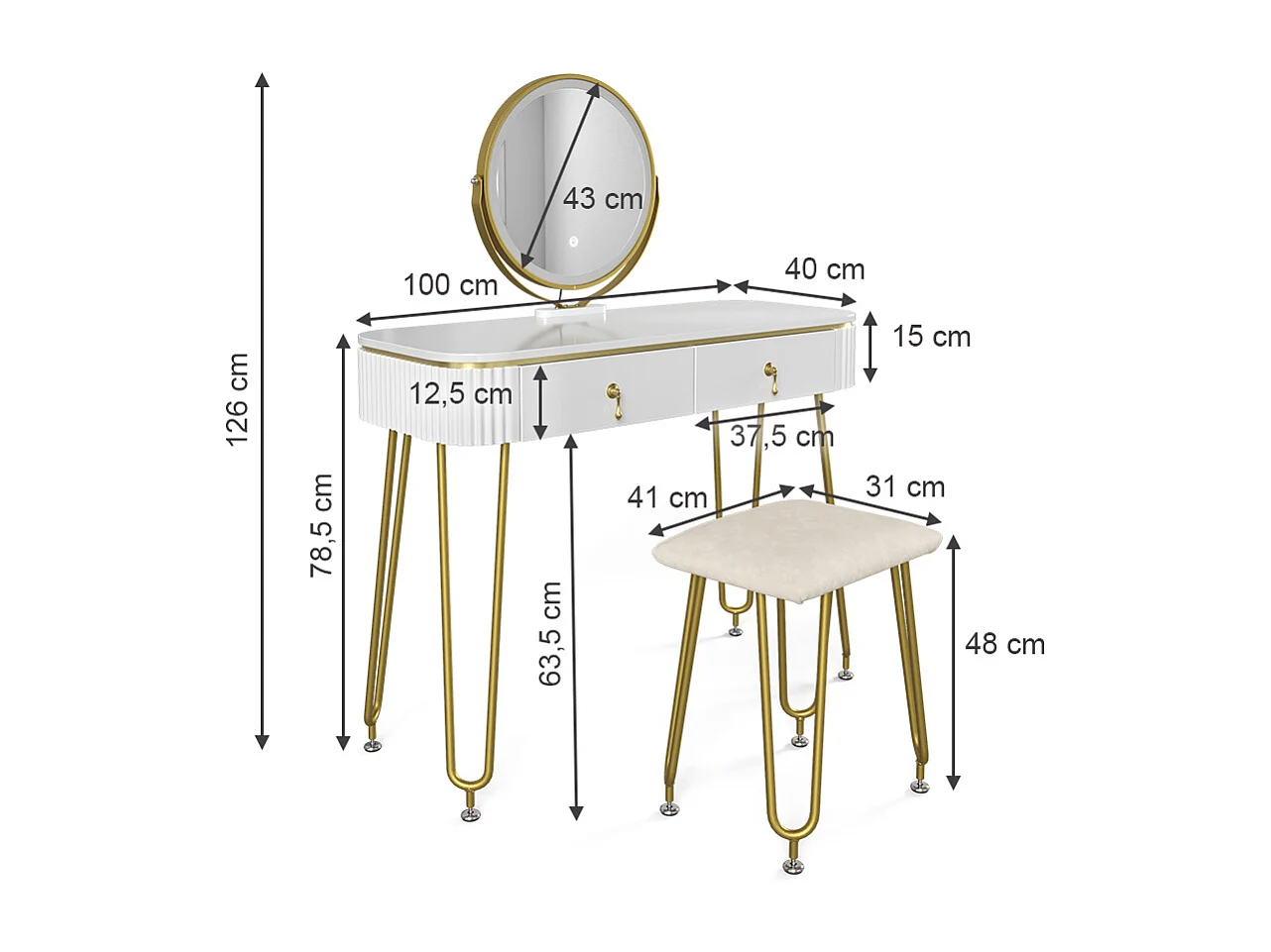 Tocador blanco alto brillo 100x40x126 grace