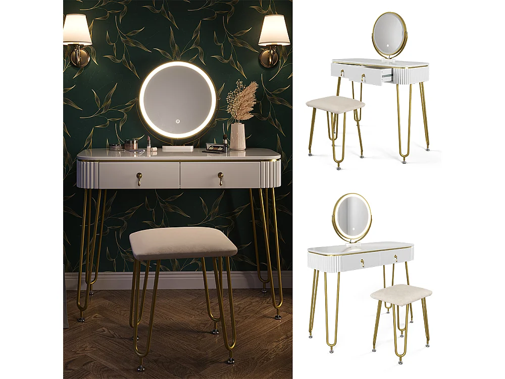 Coiffeuse blanc haute brillance 100x40x126 grace