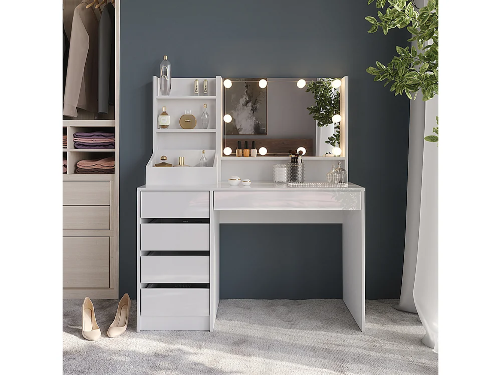 Vanity table white/white high gloss 119.8x50.1x76 sherry