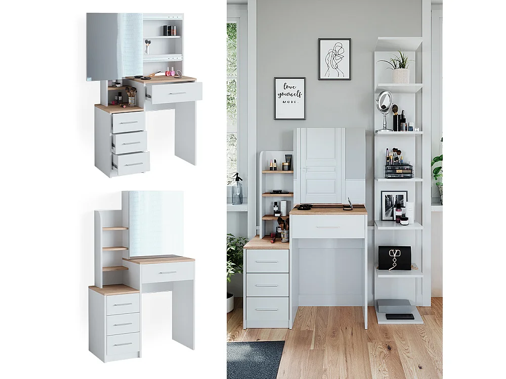 Vanity table white/sonoma 80x36x131.6 conrada