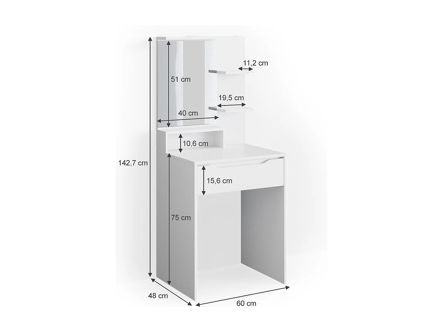 Coiffeuse blanc 60x48x142.7 ruben