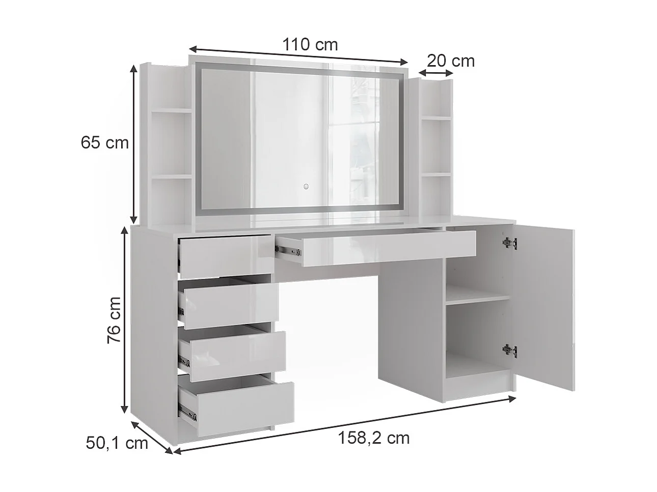 Coiffeuse blanc/blanc brillant 158.2x50.1x76 sherry