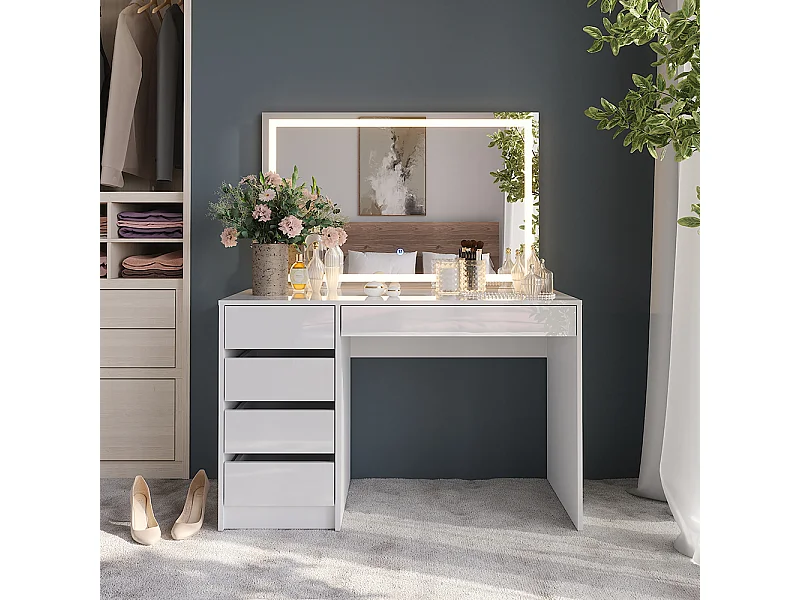 Schminktisch weiß/weiß hochglanz 119.8x50.1x76 sherry