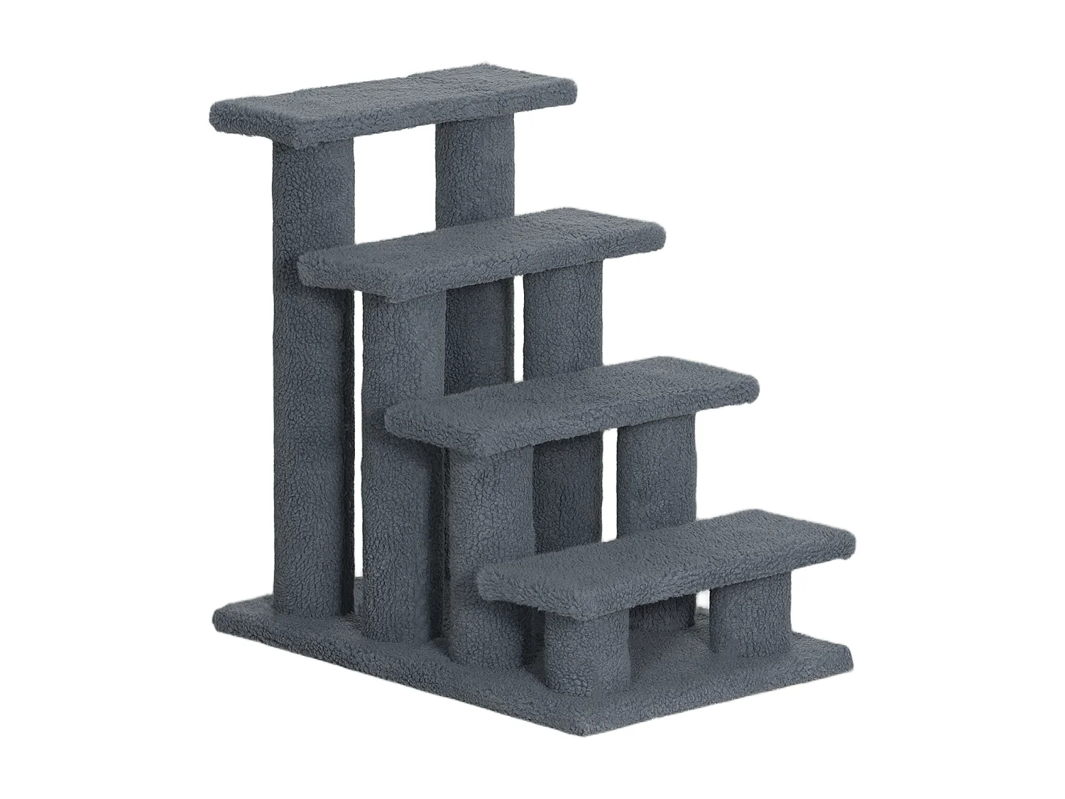 Escalier pour chat - escalier pour chien - 4 marches - revêtement flanelle grande douceur haute densité - structure panneaux particules - gris