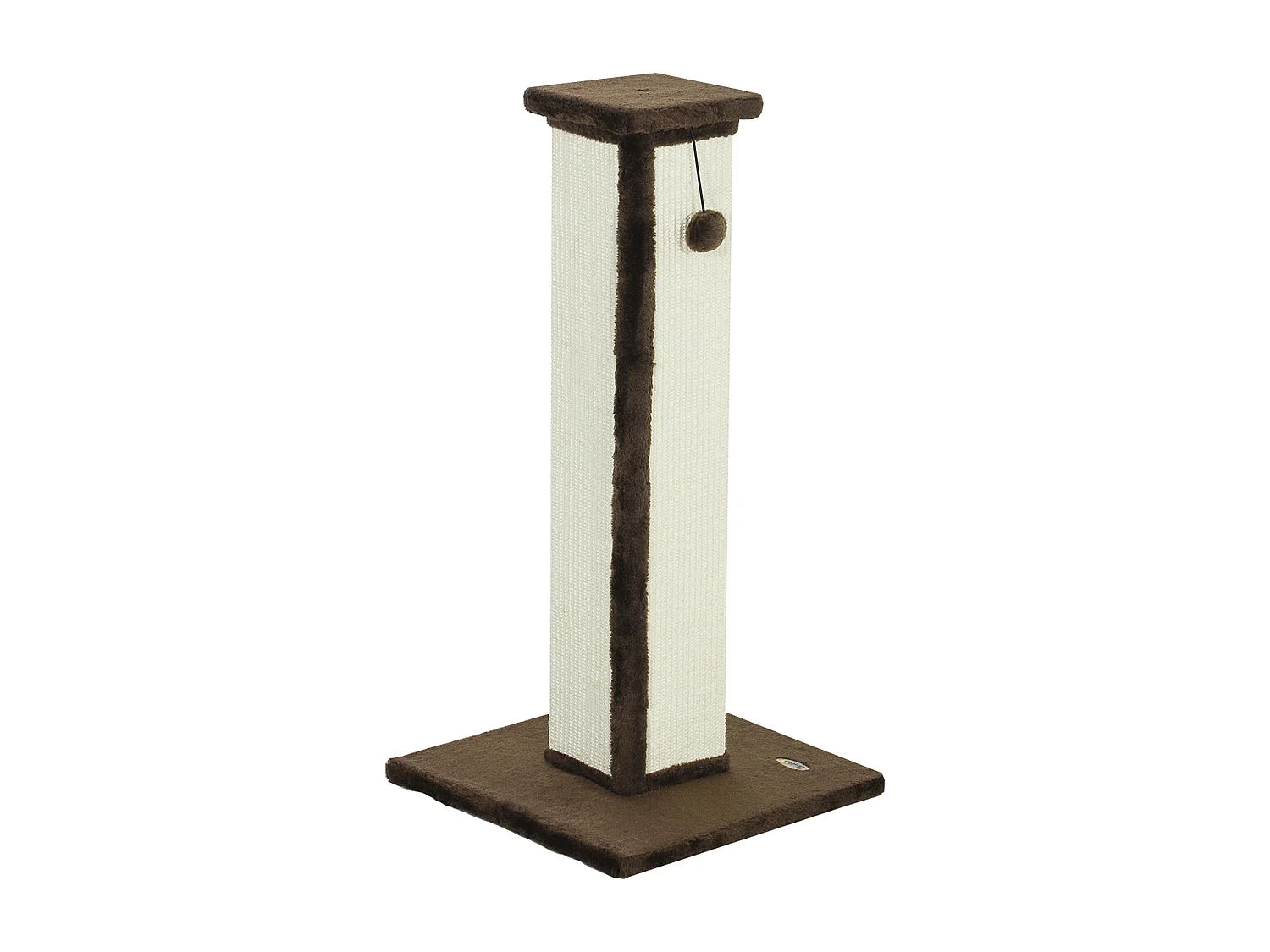 Griffoir tour pour chat H.81 cm - poteau à griffer avec jeu balle suspendue - peluche gris sisal naturel