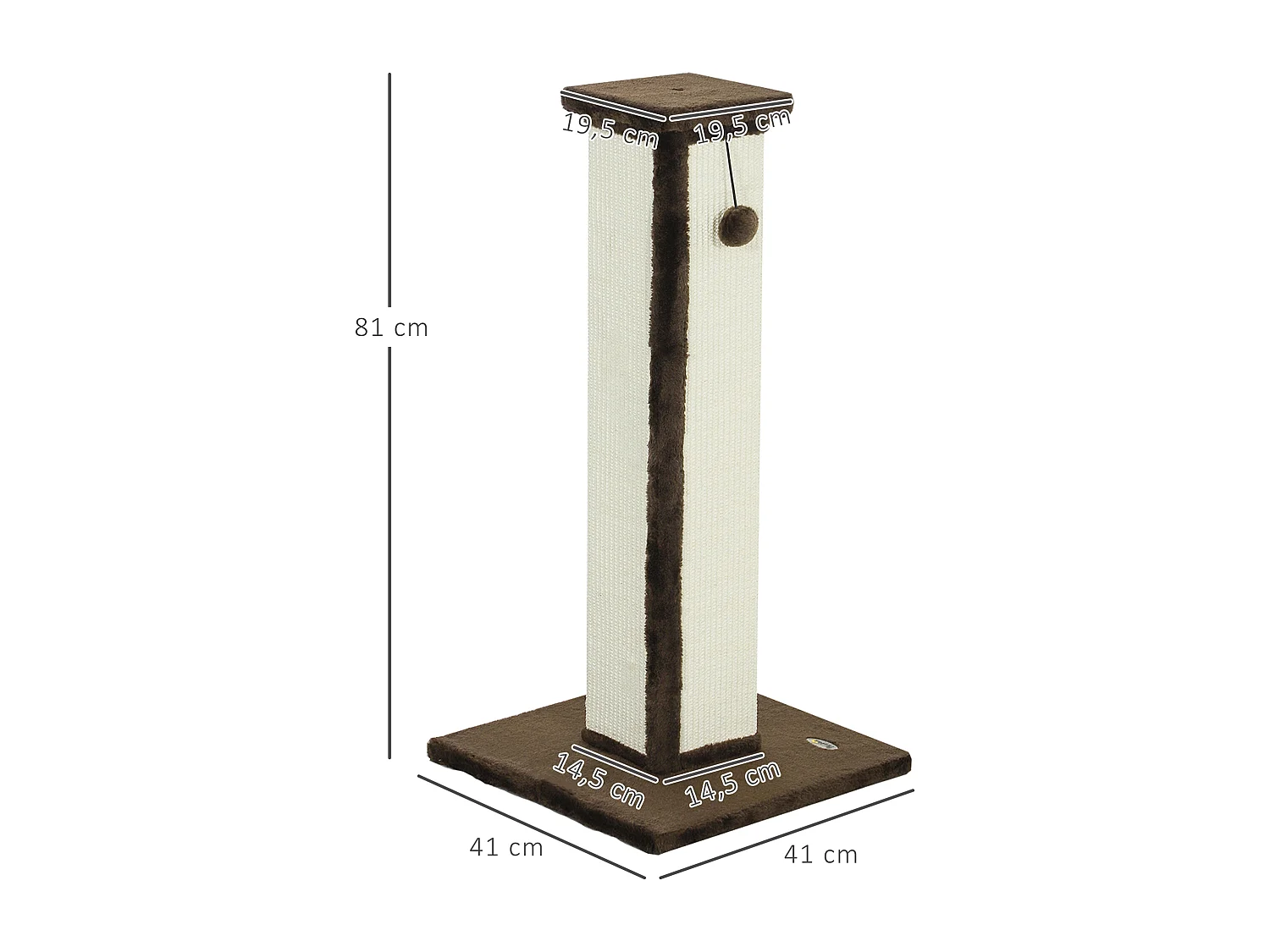 Griffoir tour pour chat H.81 cm - poteau à griffer avec jeu balle suspendue - peluche gris sisal naturel