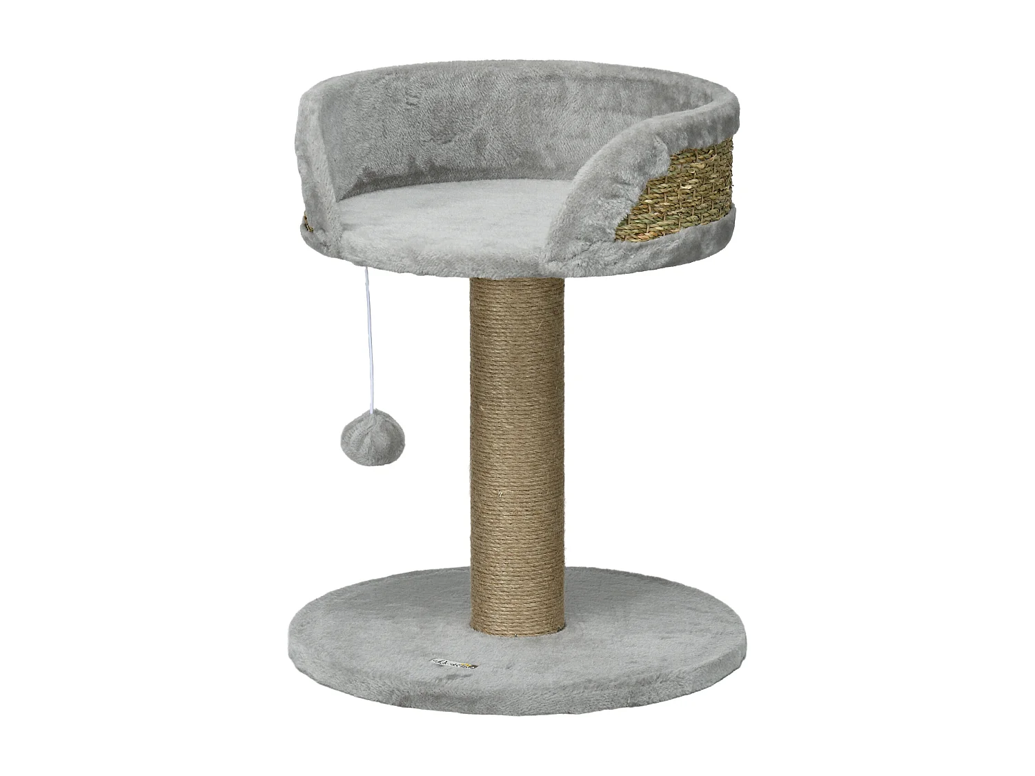 Arbre à chat griffoir 2 niveaux H. 49 cm - poteau sisal, plateforme observation, jeu de boule suspendue - jute polyester gris