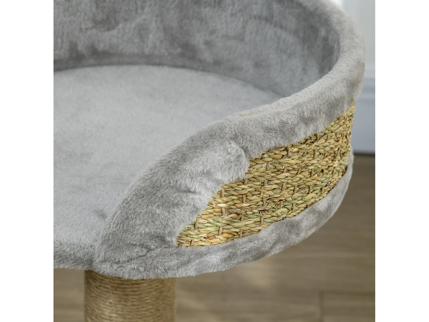 Arbre à chat griffoir 2 niveaux H. 49 cm - poteau sisal, plateforme observation, jeu de boule suspendue - jute polyester gris