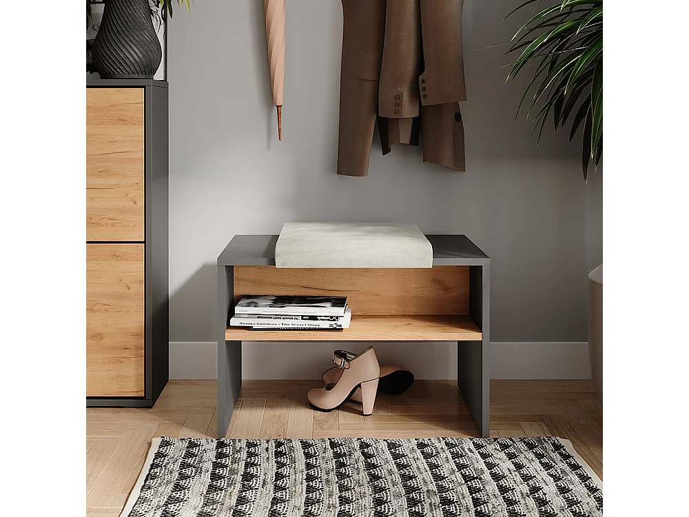 Banc pour chaussures anthracite/chêne doré 60x40x60 orlando