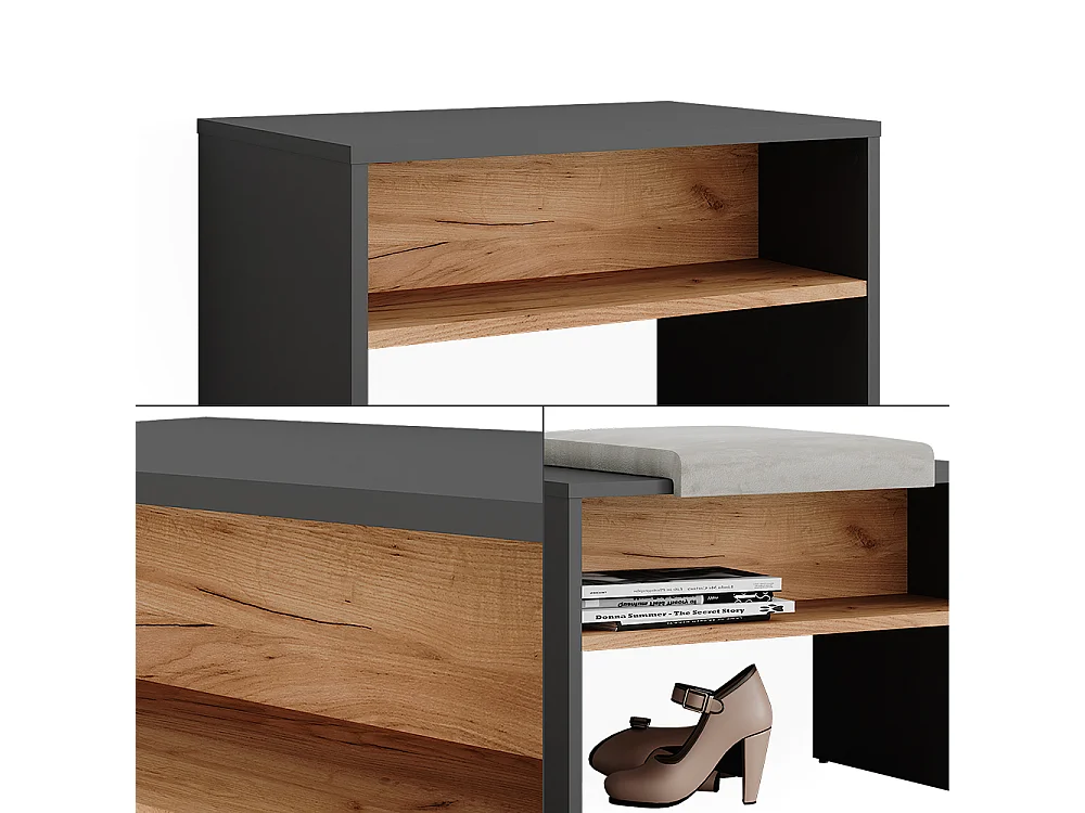Banc pour chaussures anthracite/chêne doré 60x40x60 orlando