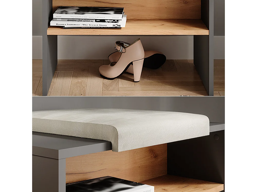 Banc pour chaussures anthracite/chêne doré 60x40x60 orlando