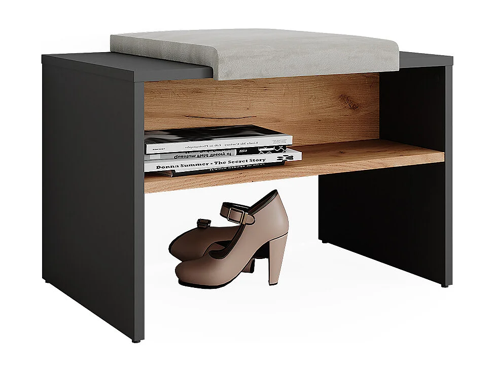 Banc pour chaussures anthracite/chêne doré 60x40x60 orlando