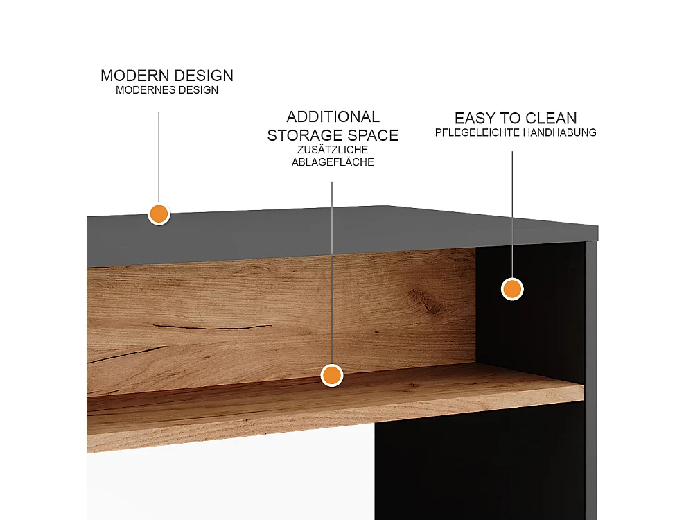 Banc pour chaussures anthracite/chêne doré 60x40x60 orlando