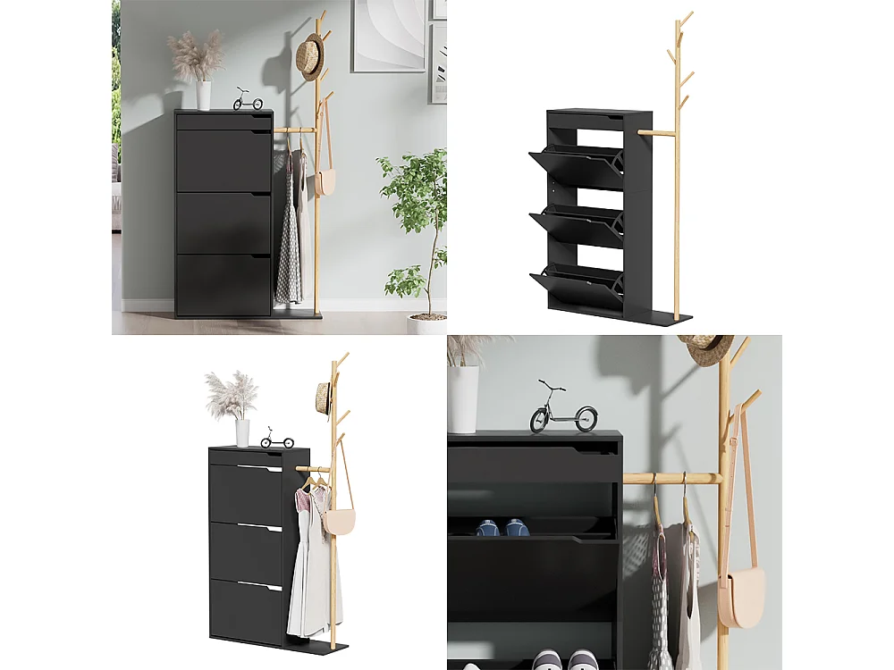 Armoire à chaussures noir 90x30x181.5 ivo