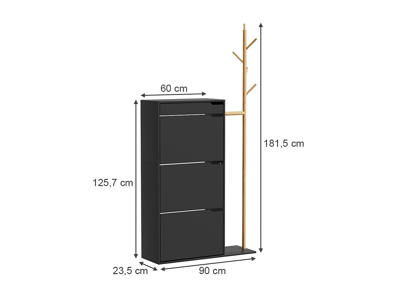 Skoskåp svart 90x30x181.5 ivo