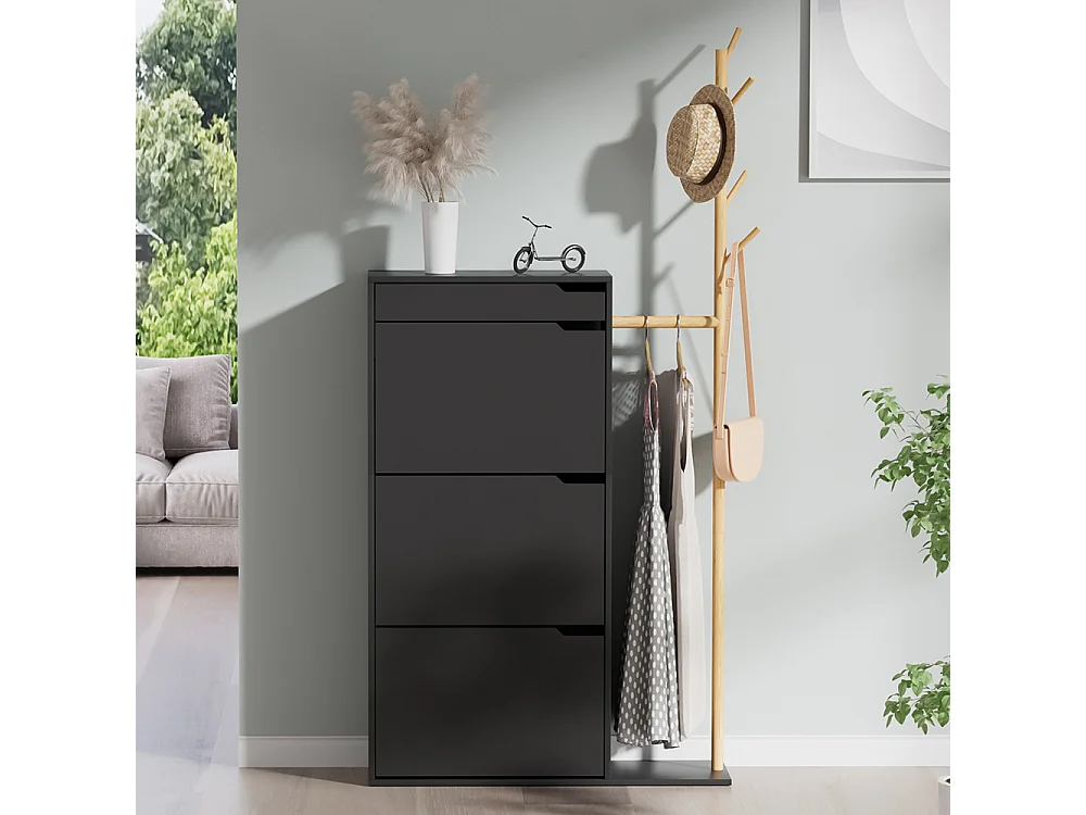 Skoskåp svart 90x30x181.5 ivo