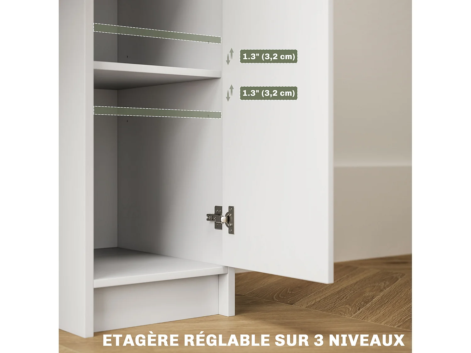 Ensemble coiffeuse miroir avec tabouret - porte, tiroir, 4 étagères, niche - blanc