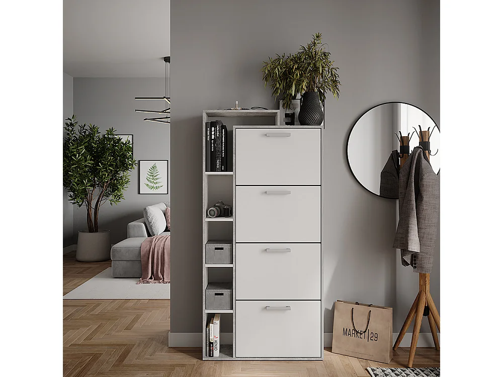 Le basculeur à chaussures blanc/béton 80x24.2x166.1 orlando