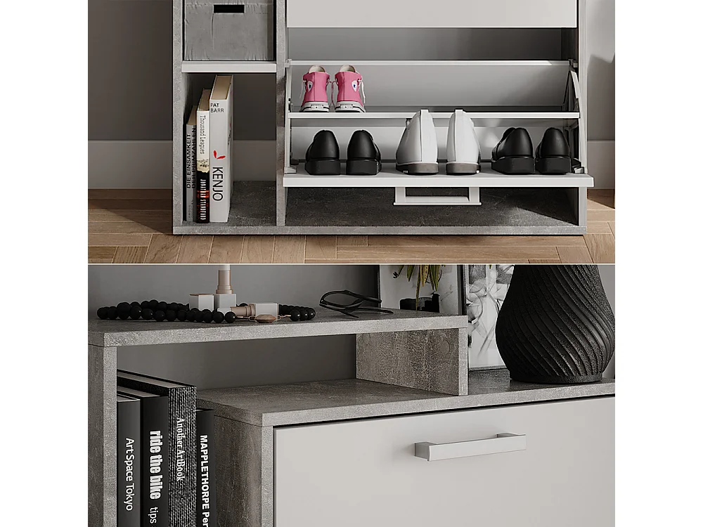 Le basculeur à chaussures blanc/béton 80x24.2x166.1 orlando