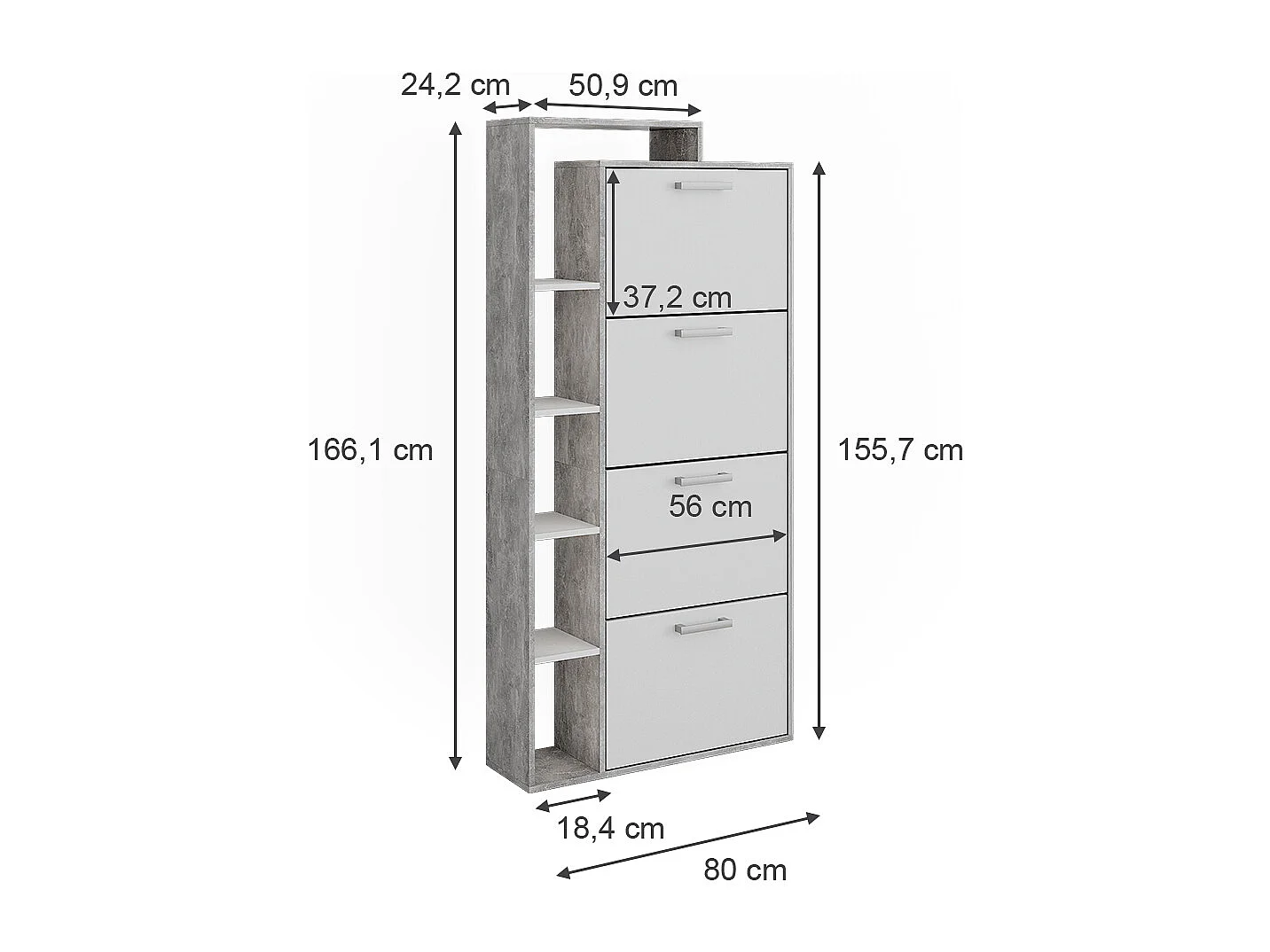 Skoskåp vit/betong 80x24.2x166.1 orlando