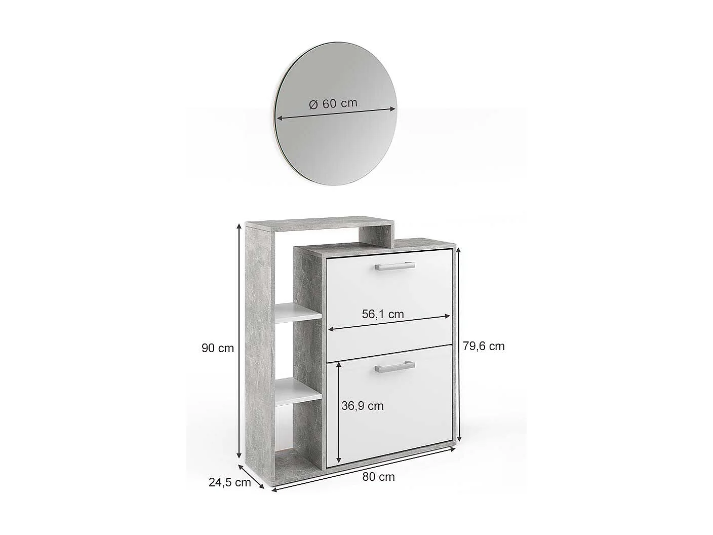 Meuble à chaussure béton 80x25x90 orlando