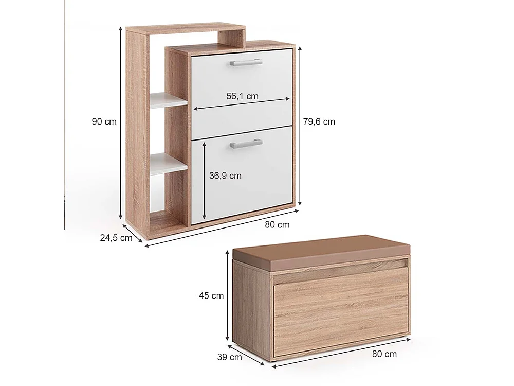 Meuble à chaussure sonoma 80x39x90 orlando