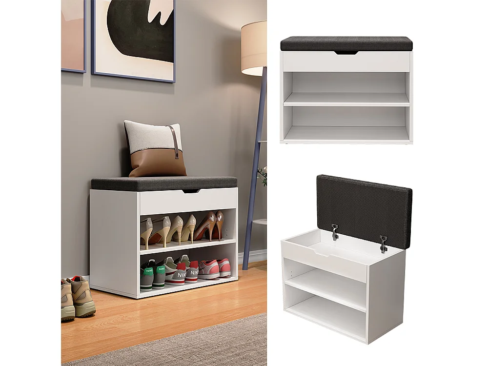 Banc pour chaussures blanc 60x30x45 titus