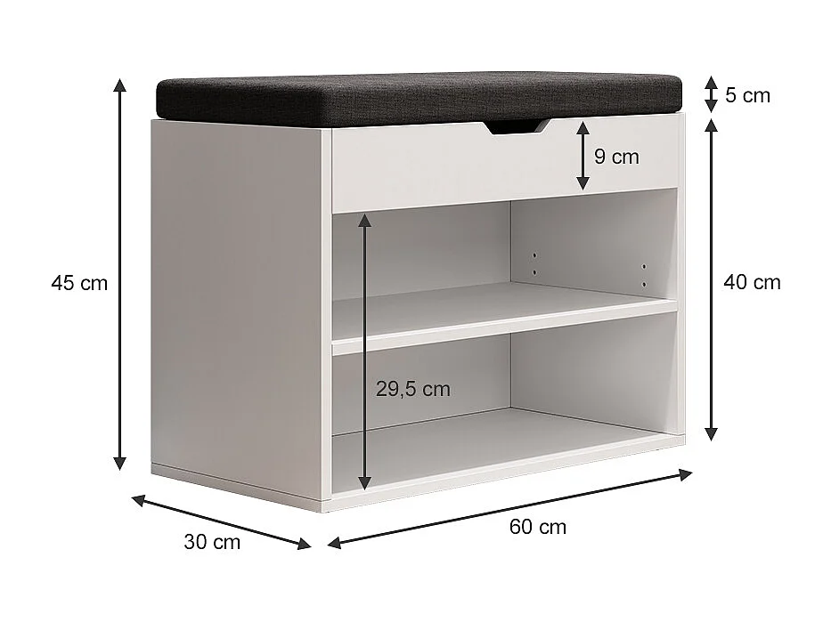 Skobænk hvid 60x30x45 titus