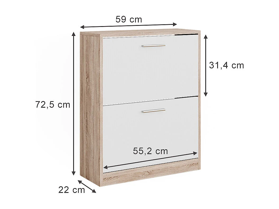 Armoire à chaussures blanc/sonoma 59x22x72.5 gizmo