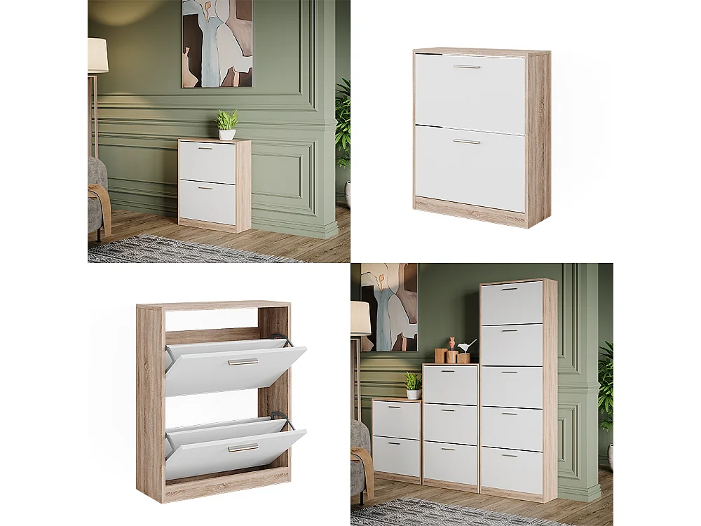 Armoire à chaussures blanc/sonoma 59x22x72.5 gizmo