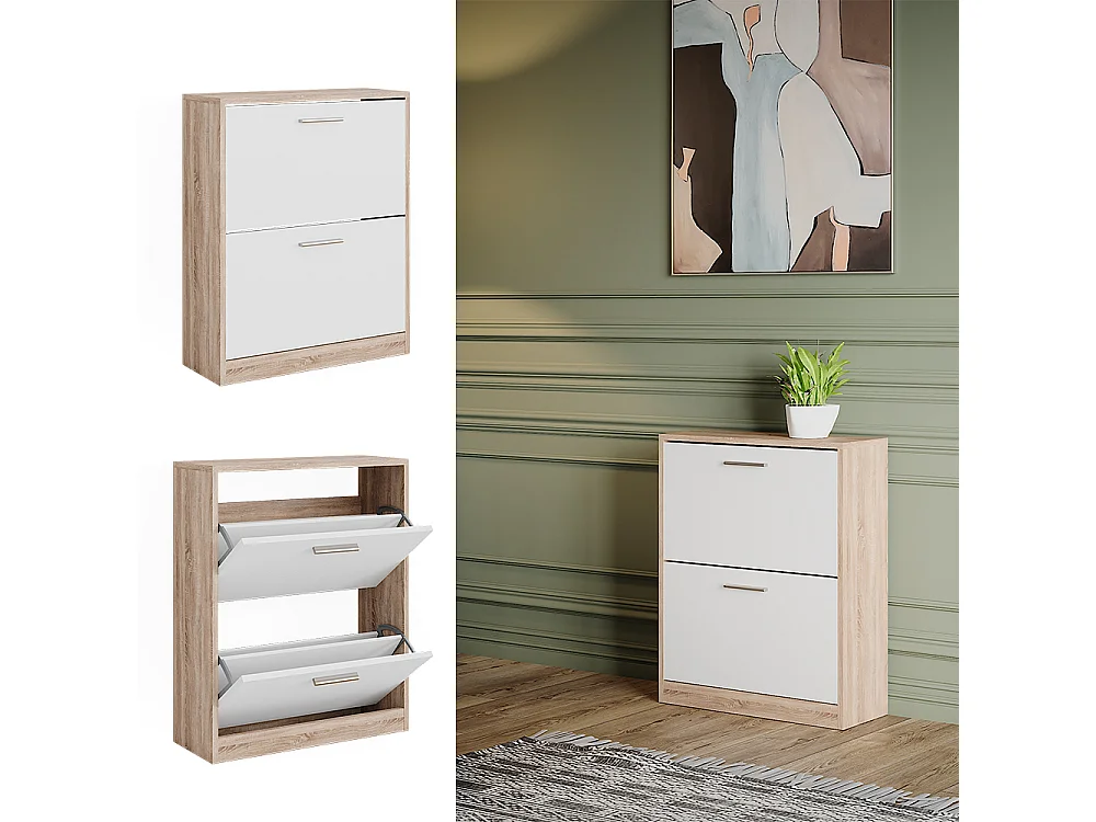 Schuhschrank weiß/sonoma 59x22x72.5 gizmo