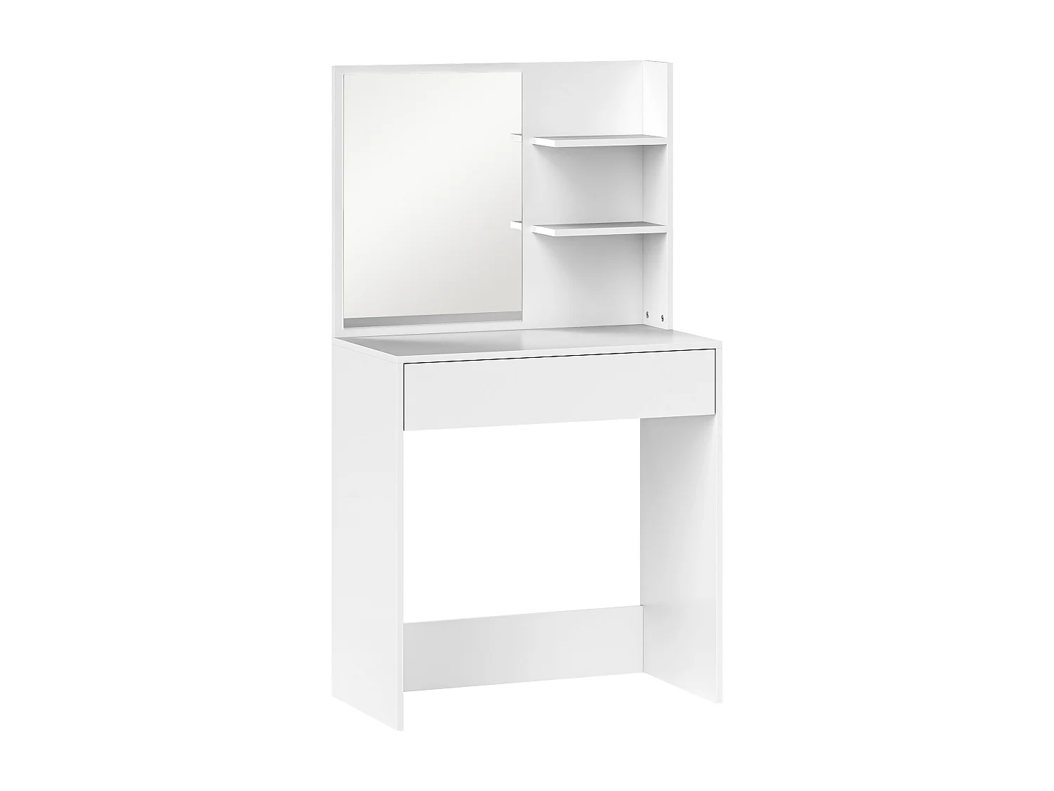 Coiffeuse miroir style contemporain - 2 étagères latérales, grand tiroir - blanc