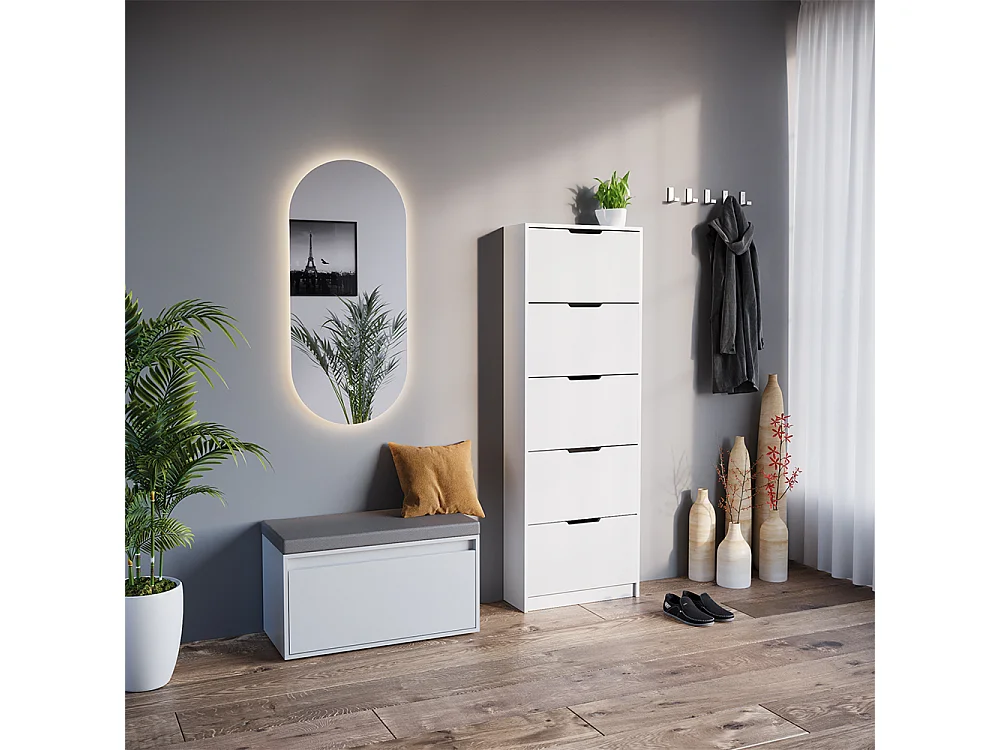 Meuble à chaussure blanc 59x22x169 luca