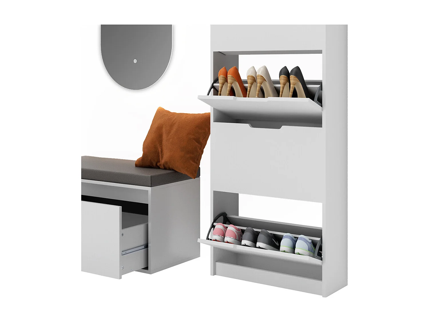 Meuble à chaussure blanc 59x22x169 luca