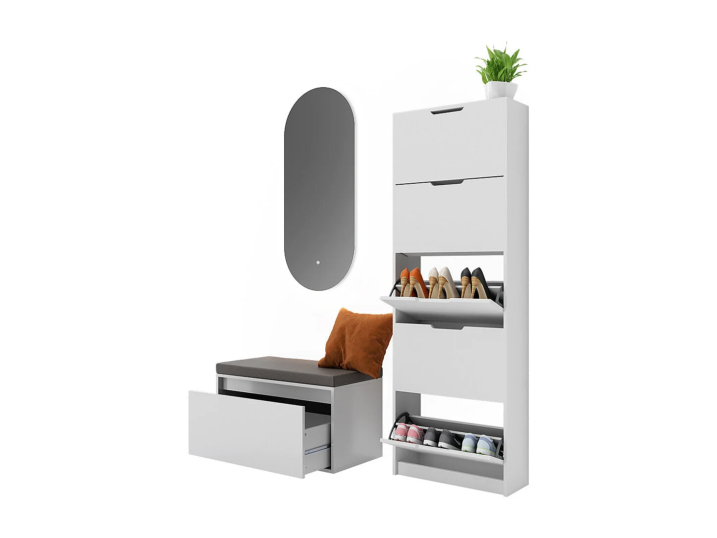 Meuble à chaussure blanc 59x22x169 luca