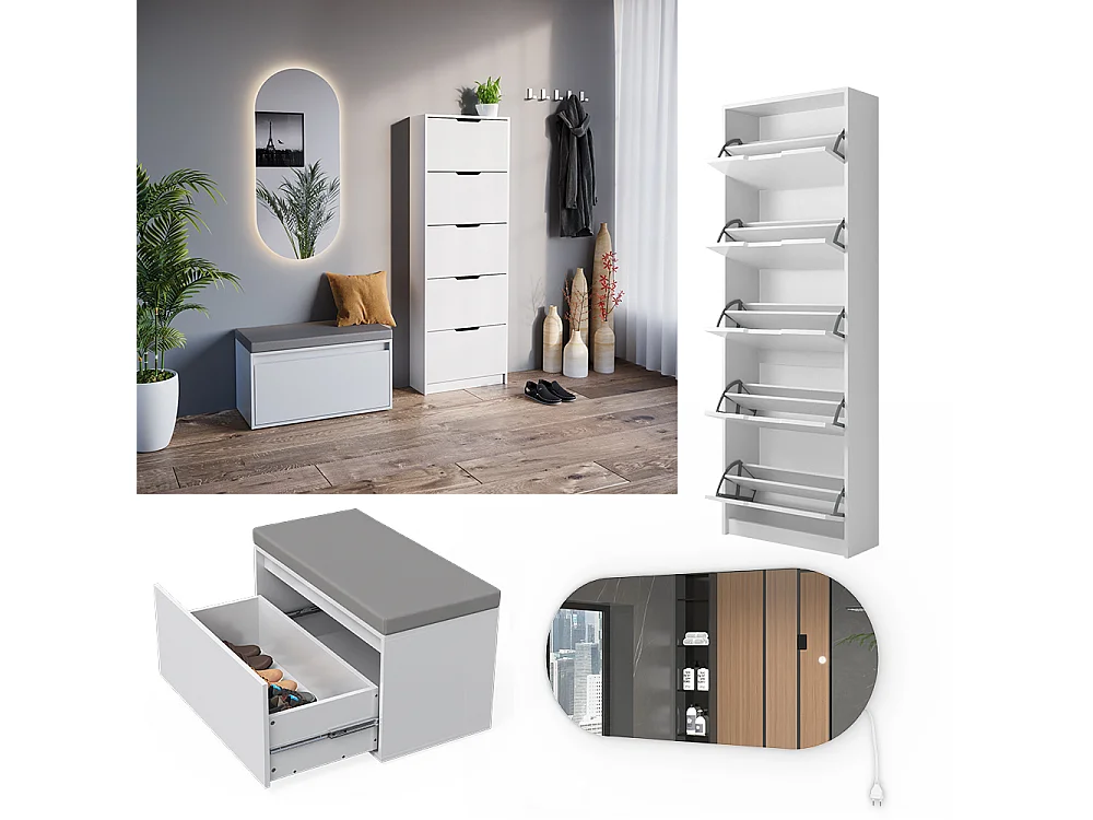 Meuble à chaussure blanc 59x22x169 luca