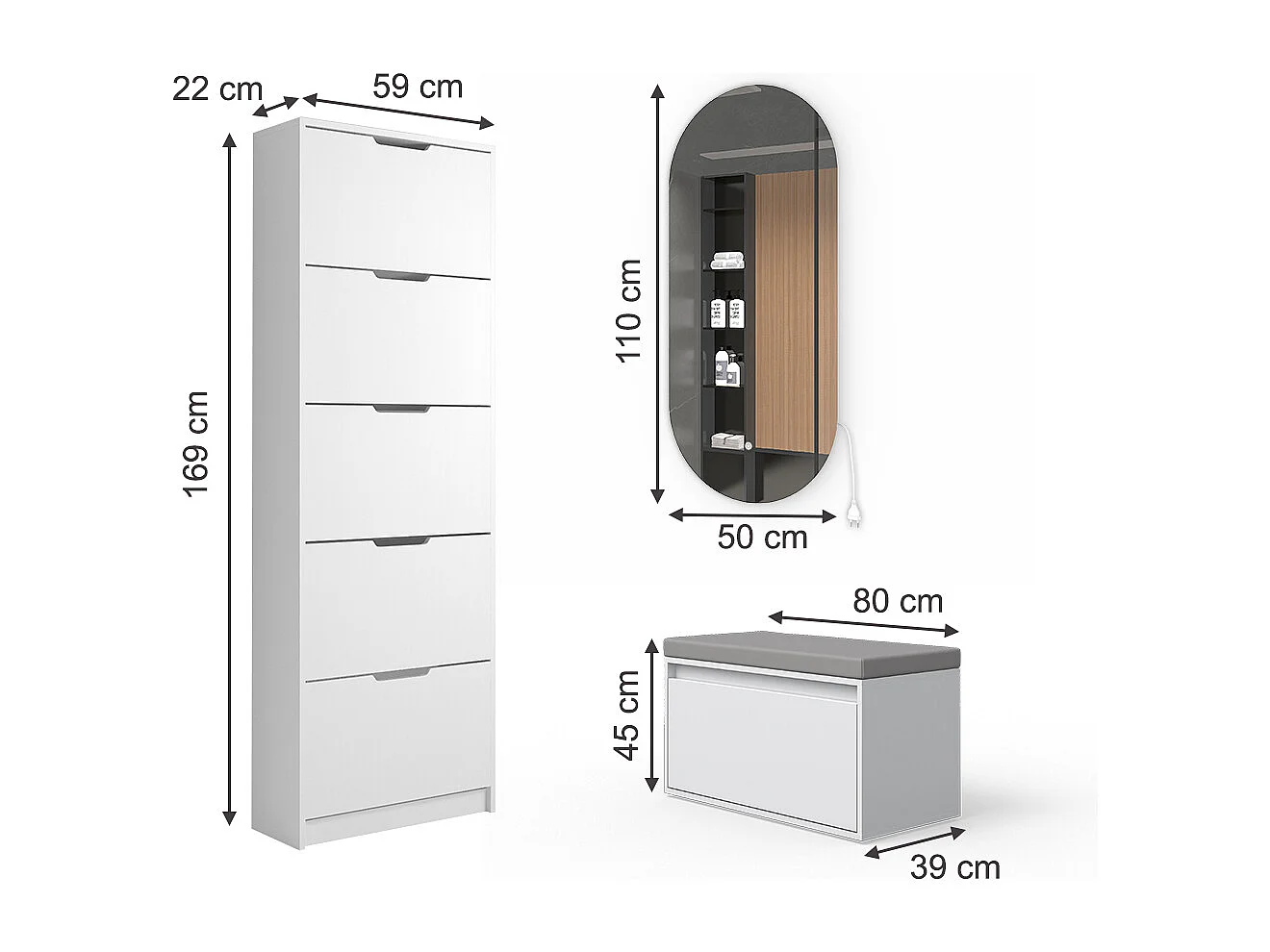 Schuhkipper weiß 59x22x169 luca