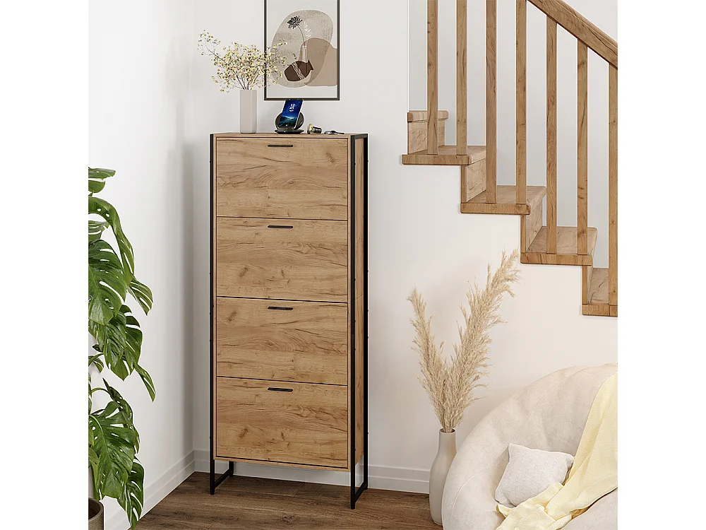 Benne à chaussures chêne doré/noir 63x23.5x152.5 folda